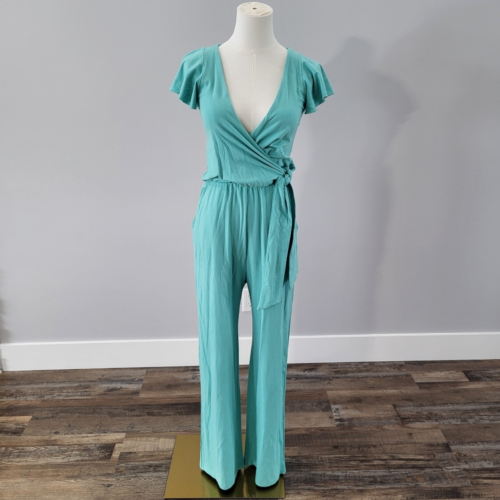 Smash + Tess Wrap Wide Leg Jumpsuit | Turquoise | XXS